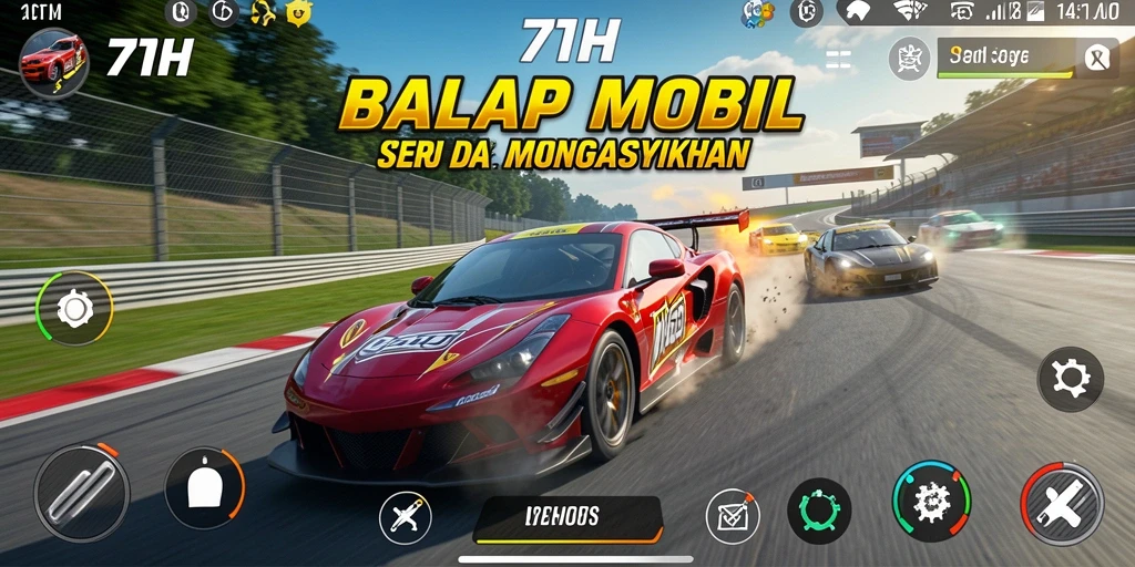 Screenshot gameplay 71H menampilkan aksi balap yang mendebarkan.