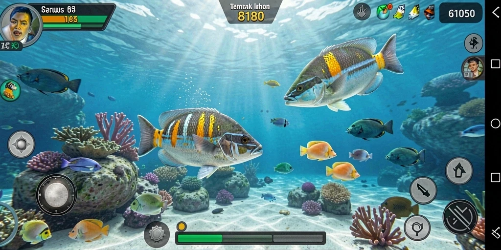 Menampilkan aksi seru menangkap ikan dalam game 8180.