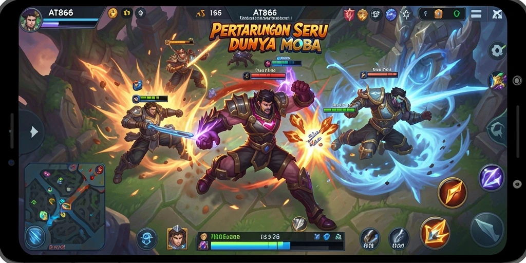 Tampilan gameplay seru dan mendebarkan dari AT866 dalam pertempuran MOBA.