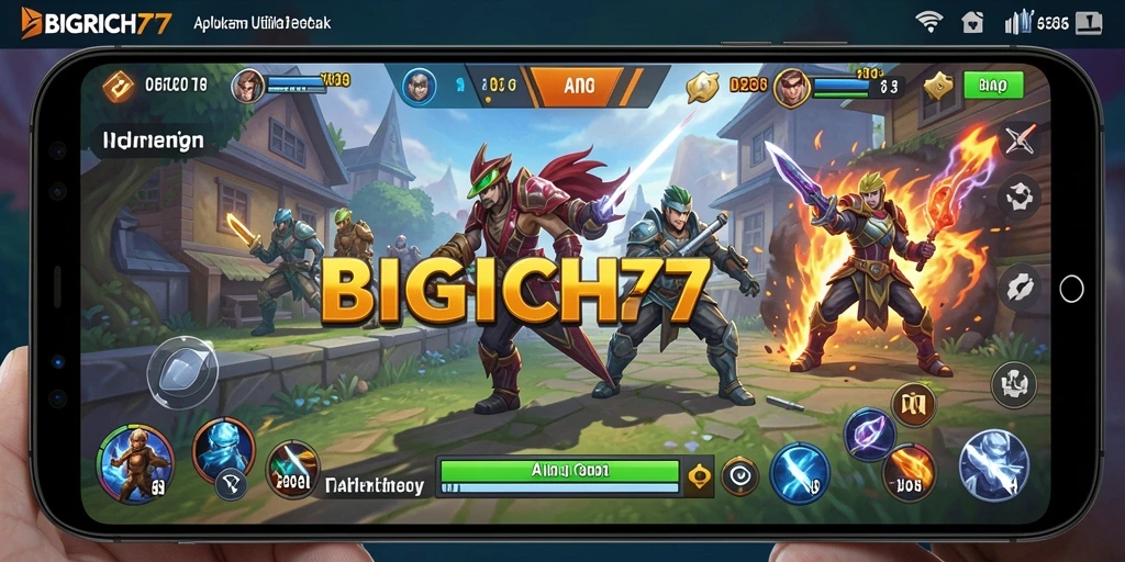 Tangkapan layar utama menampilkan dashboard aplikasi BIGRICH77 yang modern.
