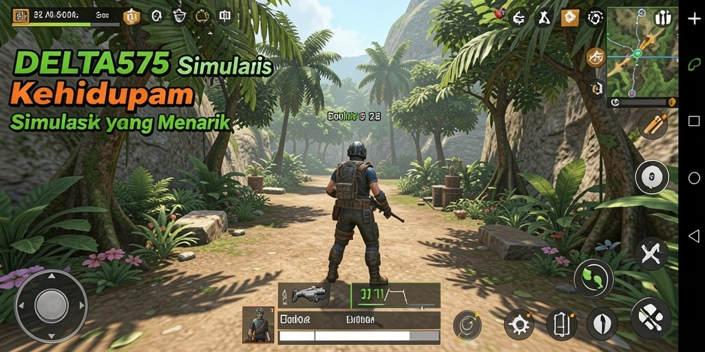 Tampilan gameplay DELTA575 menunjukkan interaksi karakter dalam simulasi kehidupan.