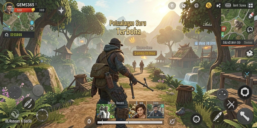Tampilan gameplay GEMS365 yang menakjubkan di dunia terbuka.