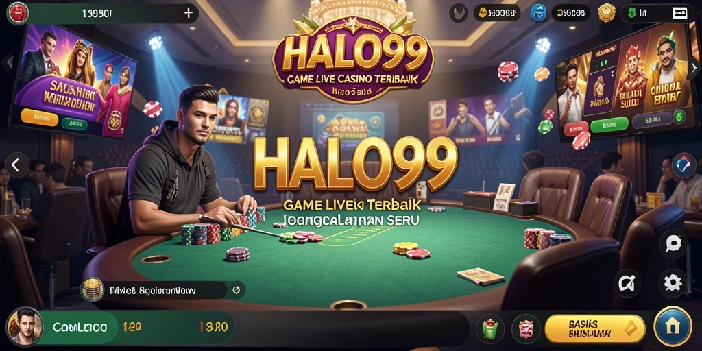 Screenshot HALO99 menampilkan dealer profesional dalam permainan Live Casino yang mendebarkan.