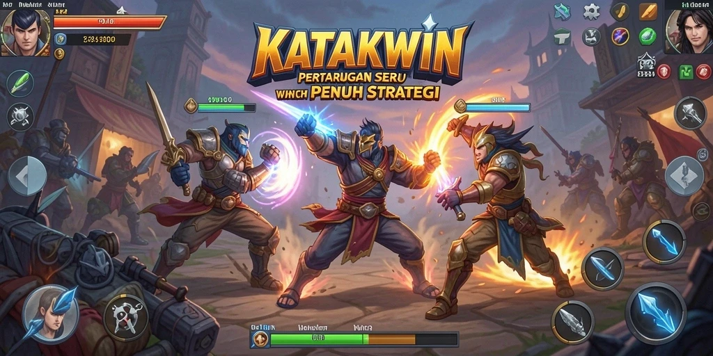 Gameplay KATAKWIN dengan karakter beragam dalam pertarungan seru.