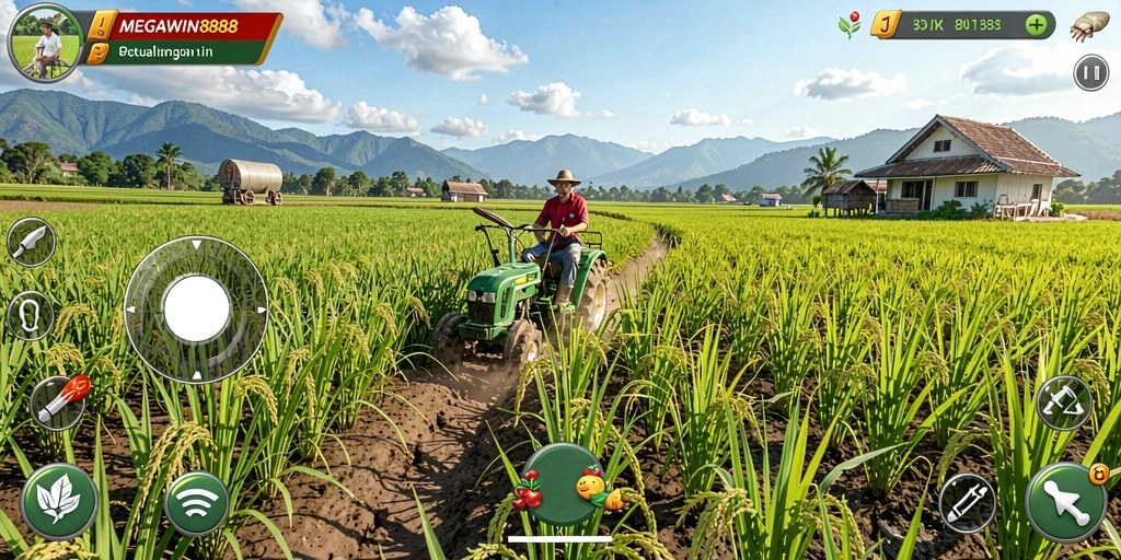 Tampilan gameplay menarik dalam MEGAWIN888 dengan aktivitas bertani.