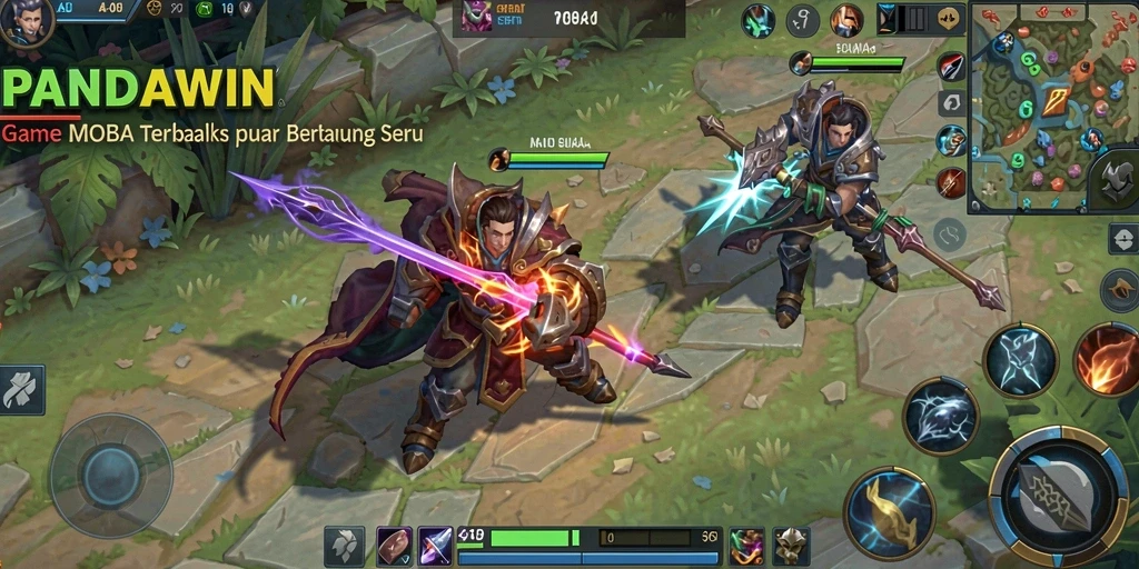 Screenshot gameplay MOBA PANDAWIN yang seru dan menarik.