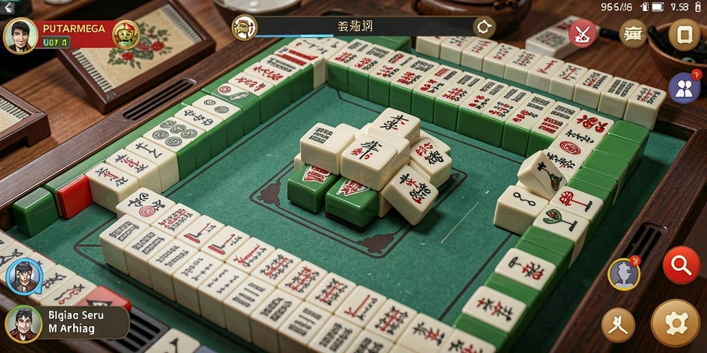 Tampilan gameplay seru dalam PUTARMEGA saat mencocokkan kartu Mahjong.