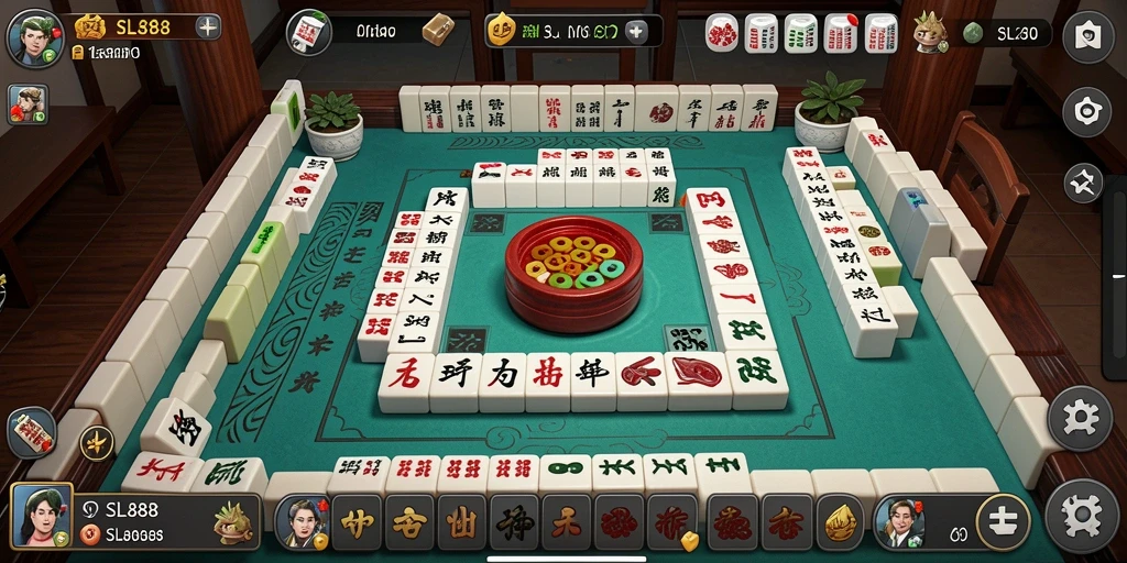 Tampilan permainan SL888 yang menarik dengan batu Mahjong berwarna-warni.