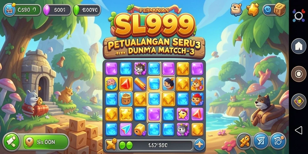 Tangkapan layar utama SL999 menampilkan gameplay seru Match-3.