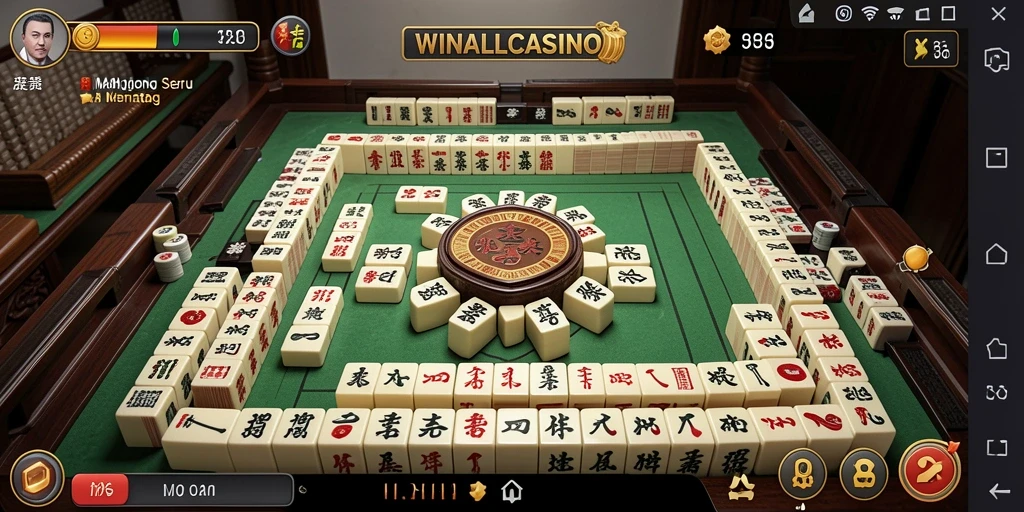 Screenshot gameplay WINALLCASINO yang menunjukkan momen seru Mahjong.